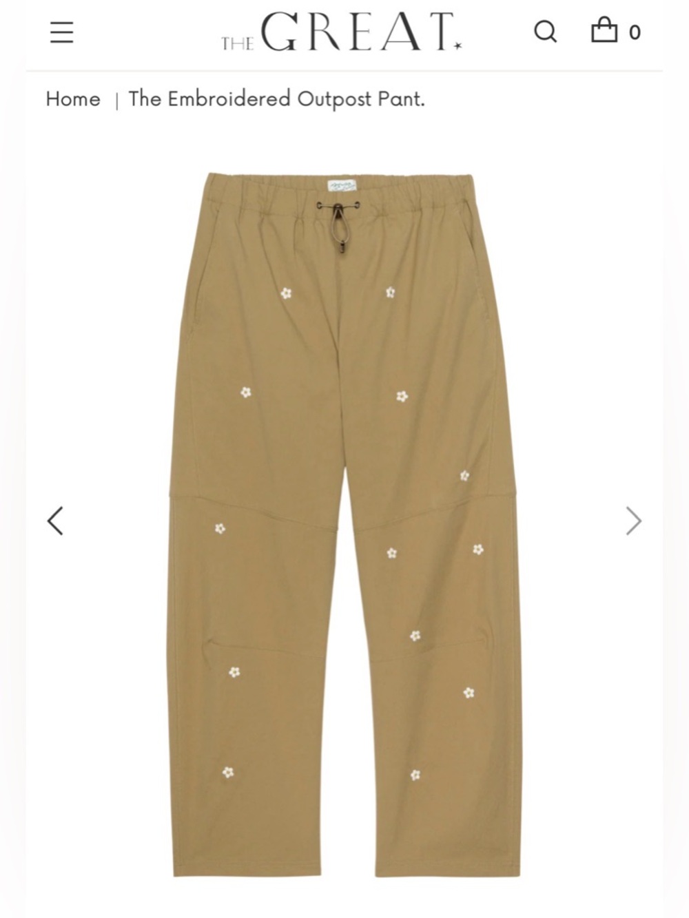 The Great. Daisy Embroidered Outpost Pants XS